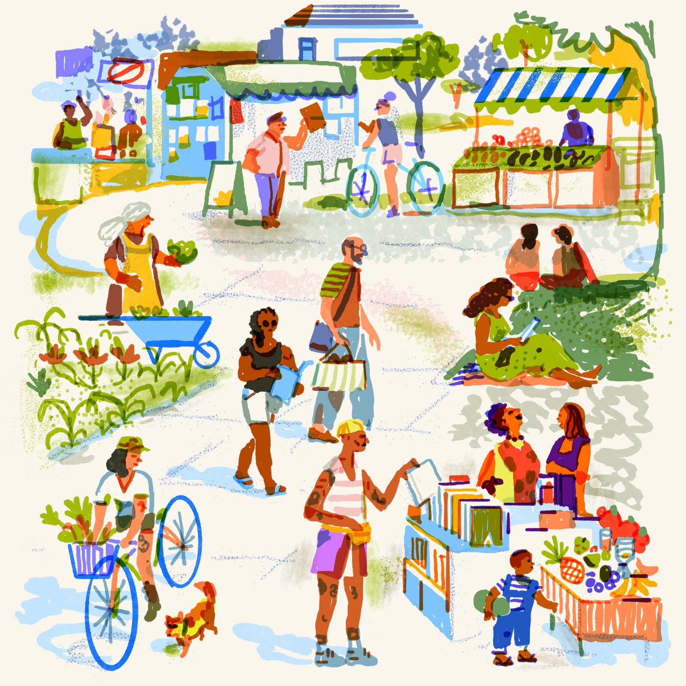 Ilustração de comunidade vivendo com mais presença