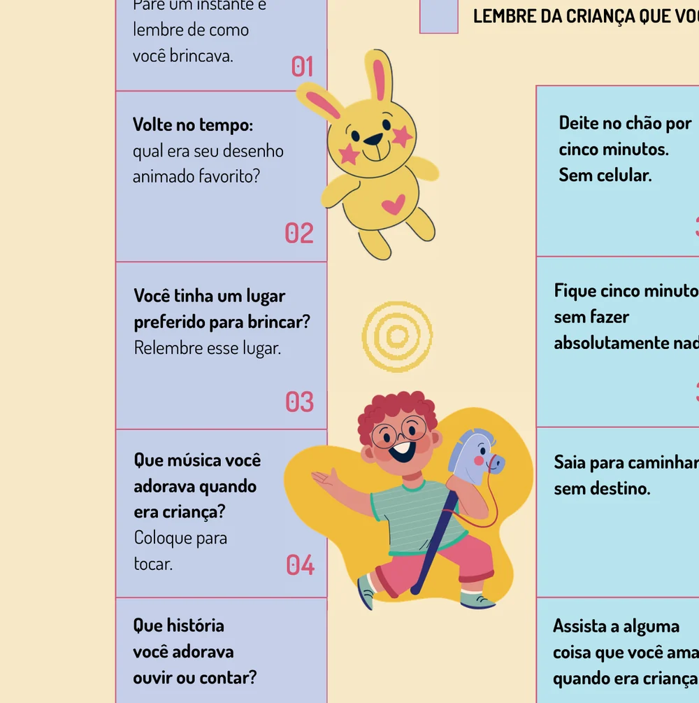 Casas do jogo com perguntas sobre a criança que você foi